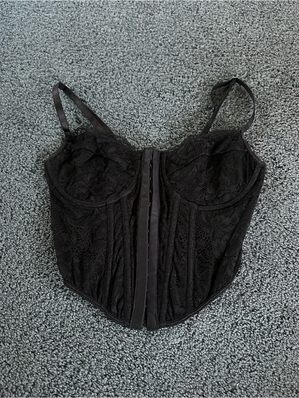 SHEIN Black Lace Corset Top with Front Hooks